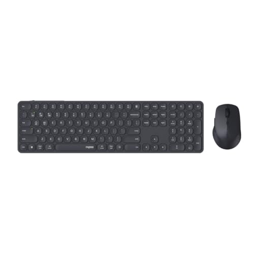 Rapoo Bluetooth Tastatur Maus Set Kabellos 9810M QWERTZ Wireless Computertastatur Mouse Schnurlos Funktastatur Full Size mit Aluminium Basis Multi Devices PC Wiederaufladbar Dunkelgrau von Rapoo