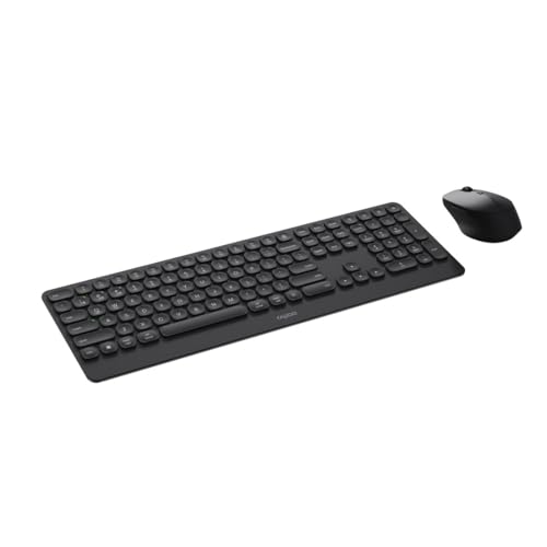 Rapoo Bluetooth Tastatur mit Maus Set Kabellos 9390M QWERTZ Wireless Handballenauflage Computertastatur Mouse Schnurlos Funktastatur Full Size Alumininum Multi Devices PC Dunkelgrau von Rapoo