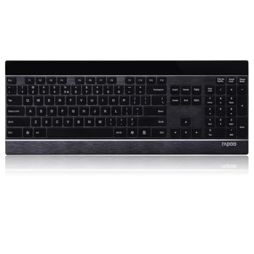 Rapoo E9270P kabellose Tastatur wireless Keyboard ultraflaches 4 mm Tastaturdesign aus Edelstahl und Aluminium 9 Monate Batterielaufzeit DE-Layout QWERTZ PC & Mac - schwarz von Rapoo