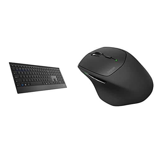 Rapoo E9500M kabellose Tastatur Wireless Keyboard flaches Aluminium Design 12 Monate Batterielaufzeit DE-Layout QWERTZ - schwarz & MT550 kabellose Maus Wireless Mouse 1600 DPI Sensor - schwarz von Rapoo