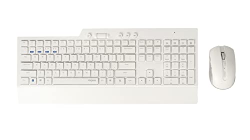 Rapoo | Kabellose Tastatur und Maus mit portugiesischer QWERTZ-Tastatur und Maus mit Bluetooth Multimodetechnologie und 2,4 GHz, optische Maus mit 1600 DPI weiß von Rapoo