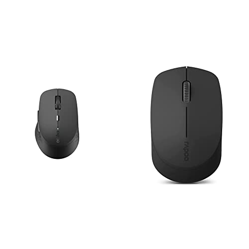 Rapoo M300 Silent kabellose Maus, Bluetooth und Wireless (2.4 GHz) via USB, Multi-Mode, dunkelgrau & M100 Silent kabellose Multi-Mode Maus, 1000 DPI Sensor, geräuscharme Tasten, dunkelgrau von Rapoo