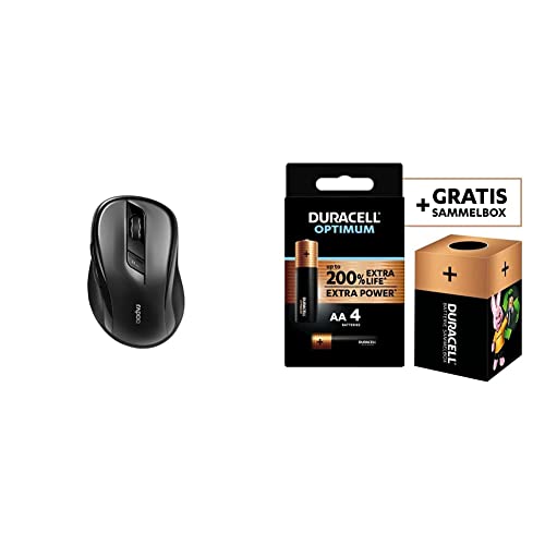 Rapoo M500 Silent kabellose Multi-Mode Maus (Bluetooth 3.0, 4.0, 2.4 GHz Wireless via USB) + Duracell NEU Optimum AA Mignon Alkaline-Batterien von Rapoo