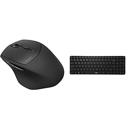 Rapoo MT550 kabellose Multi-Mode Maus, Einstellbarer 1600 DPI Sensor, schwarz & E9100M kabellose Tastatur, Bluetooth und Wireless (2.4 GHz) via USB, flaches Aluminum-Design, DE-Layout QWERTZ, schwarz von Rapoo