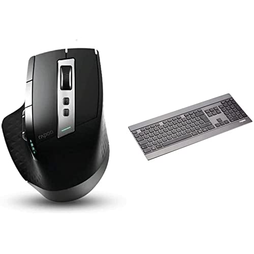 Rapoo MT750S kabellose Maus, Bluetooth und Wireless (2.4 GHz), 3200 DPI Laser Sensor, wiederaufladbarer Akku, schwarz & E9270P kabellose Tastatur, Wireless (5 GHz) via USB, DE-Layout QWERTZ, schwarz von Rapoo