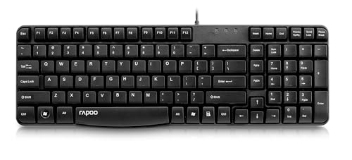 Rapoo | QWERTY-Tastatur mit Kabel (spritzwassergeschützte Tastatur, USB-Anschluss, leise, numerisch) schwarz von Rapoo