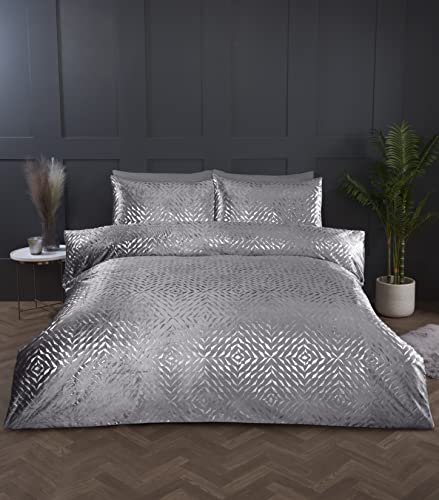 Rapport Home Silbernes Bettbezug-Set aus Pannesamt, Einzelbett, weicher und pflegeleichter Stoff (135 x 200 cm) von Rapport