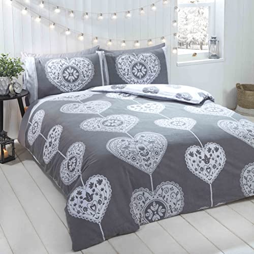 Rapport Home Hearts Christmas Scandi Bettbezug-Set, Baumwolle, Grau, Doppelbett von Rapport Home