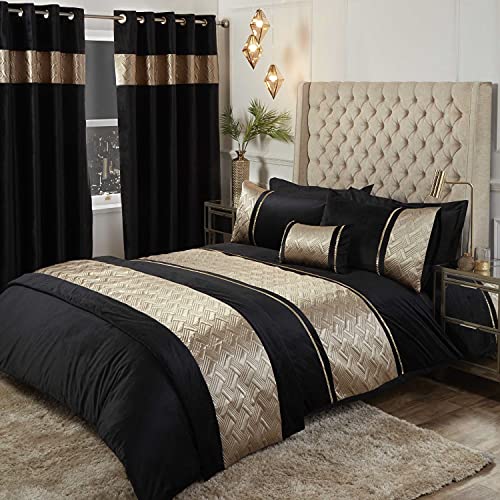 Rapport Home Capri Bettwäsche-Set für Doppelbett, gesteppt, Schwarz/Gold, Samt, Polyester, 1 Stück von Rapport Home