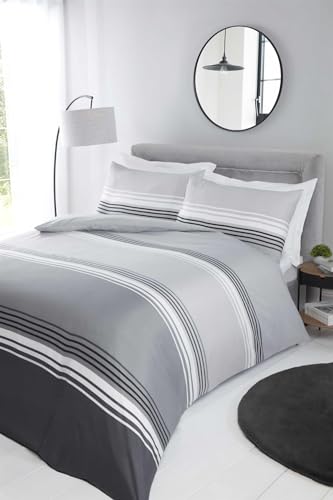 Rapport Home Chicago Grey Striped King Microfiber Duvet Cover Set Non Iron 180 TC Bedding von Rapport Home