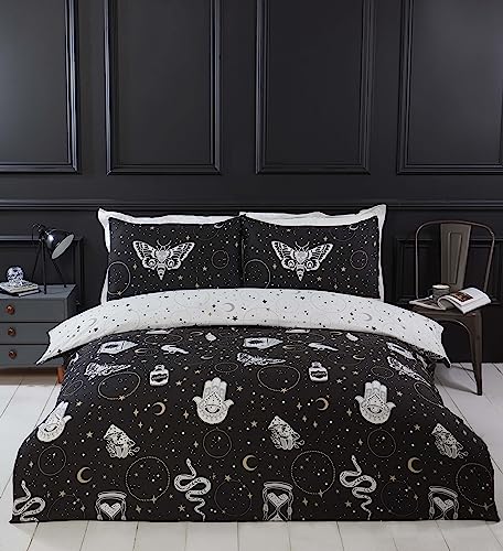 Rapport Home Gothic Magic Mikrofaser Einzelbettbezug Set Dark Themed Halloween Bettwäsche Set Reversible Constellation Duvet Set von Rapport Home