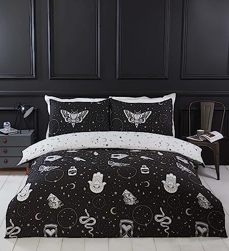 Rapport Home Gothic Magic Mikrofaser-Bettwäsche-Set für Einzelbett, Dunkles Thema, Halloween-Bettwäsche-Set, wendbar, Sternbild, Schwarz von Rapport