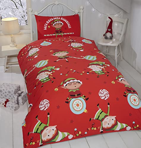 Rapport Home Naughty Elves Kleinkind Junior Bettbezug Kinder Weihnachten Bettwäsche Set, 2-teilig, Baumwolle, Rot von Rapport Home