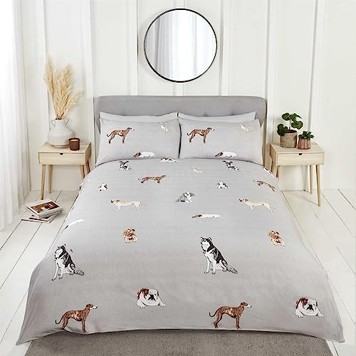 Rapport Home Pawsome Wende-Bettwäsche-Set für Doppelbett, Mikrofaser, Grau von Rapport