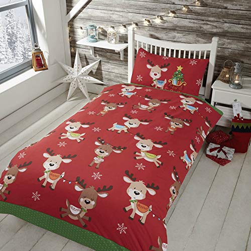 Rapport Home and Double Rudolph & Friends Bettbezug-Set, Polyester-Baumwolle, rot, Doppelbett von Rapport Home
