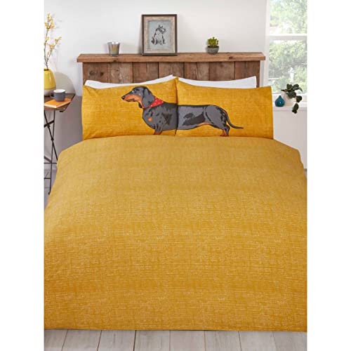 Rapport Home Studio Art Bedding Cute Love Reversible Duvet Cover Rapport Hello Sausage Dog Bettwäsche-Set für Einzelbett, Mehrfarbig, Polybaumwolle von Rapport