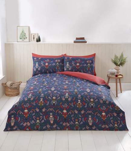 Rapport Home Weihnachts-Bettwäsche-Set, Nussknacker, Mikrofaser, King-Size-Bett, Marineblau von Rapport