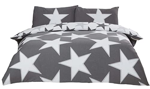 Rapport Stars Wende-Bettwäsche-Set, Polycotton, Grau, Einzelbett von Rapport