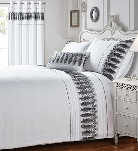 Bettwäsche-Set für Super-King-Size-Betten, Weiß / silberfarben, mit Federn von Rapport