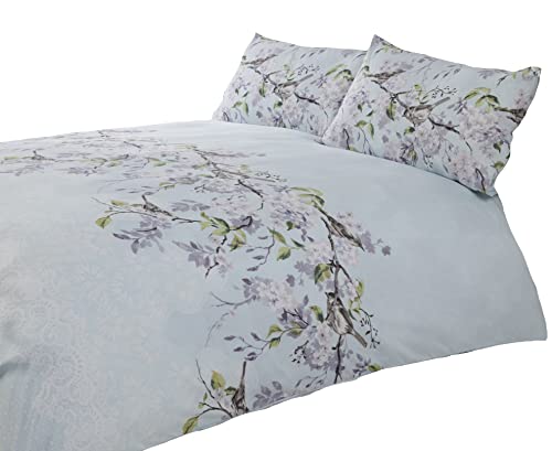 Eloise Oriental Blossom Duvet Cover and Pillowcase Set (Duck Egg, Double) by Made with LoVe von Rapport