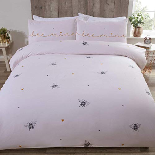Rapport Bee Mine Bees & Hearts on a Pink Duvet Cover, Bedding Set, Single, Multi Beemin Single-Mult von Rapport Home