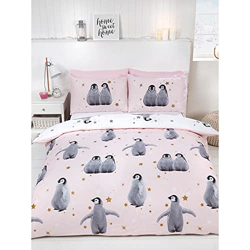 Rapport Bettbezug-Set mit Pinguin-Muster, Rose, Doppelbett von Rapport