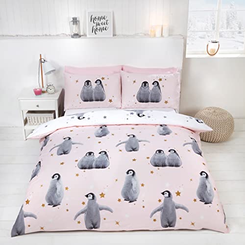 Rapport Bettbezug-Set mit Pinguin-Muster, Rose, Doppelbett von Rapport