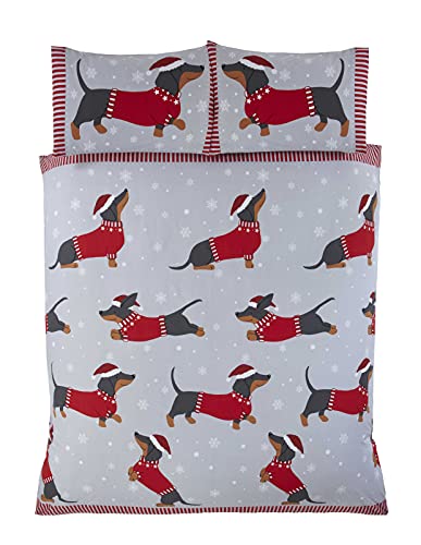 Rapport Home Dackel durch den Schnee King Size Bettbezug Weihnachten Bettwäsche-Set, 3-teilig, Baumwolle, Rot von Rapport Home