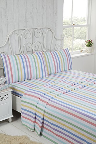 Rapport Candy Stripe 100% gebürsteter Baumwolle-Bettlaken-Set, Baumwolle, Mehrfarbig, King Size von Rapport Home