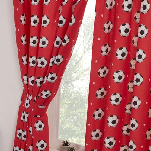 Rapport Fußball rote Vorhänge voll gefüttert 66 x 72 mit Krawatte Rücken von Rapport