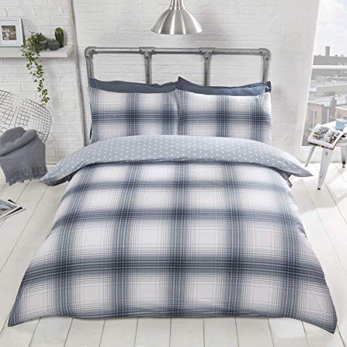 Rapport Grey-King Oakland Check – Grau – Bettbezug-Set – Kingsize, Leinen, Size von Rapport