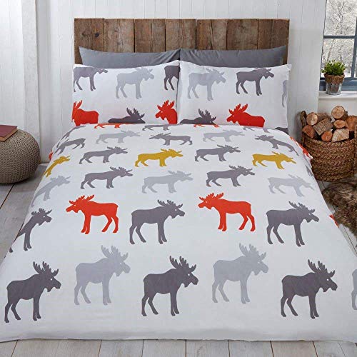 Rapport Home Bettwäsche-Set mit Elch-Tiermotiv, 100% gebürstete Baumwolle, Feinbiber, Bettbezug, Bettwäsche-Set (Ocker, 200 x 200 cm (Doppelbett) von Rapport