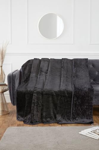 Rapport Home Luxuriöse gerippte Nerzdecke, 150 x 200 cm, Schwarz von Rapport