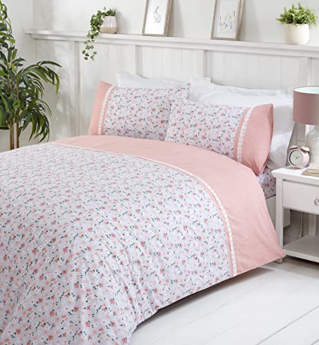 Rapport Home Penelope Bettbezug-Set mit floralem Spitzenbesatz (Einzelbett, Blush) von Rapport