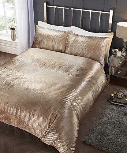 Rapport Knautschsamt Pailletten-Bettbezug-Set, Polycotton, Kingsize, Gold von Rapport Home