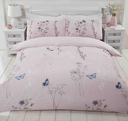 Rapport Laura Bettwäsche-Set mit Blumenmuster und Schmetterlingen, wendbar, Rosa, Doppelbett, King-Size-Bett von Rapport