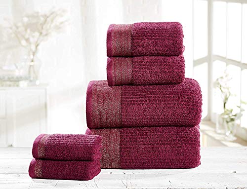 Rapport Mayfair Bale Set aus 100% gekämmter Baumwolle (Damson Gold), Waschlappen, 30 x 30 cm, Handtuch 50 x 85 cm, 2 Badetuch 70 x 120 cm von Rapport