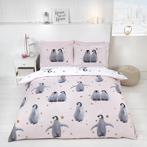 Rapport Sternenpinguine Bettwäsche-Set, Polybaumwolle, Rose, Einzelbett von Rapport