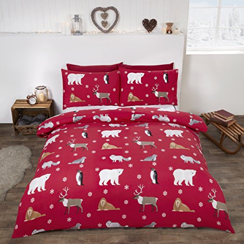 Rapport Winter Tiere 100% gebürsteter Baumwolle Bettbezug-Set, Superking Size, rot von Rapport