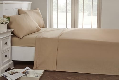 Rapport Home Pflegeleichtes Bügelfreies Bettlaken, Polyester-Baumwolle, Natur, 254 x 228 x 1 cm von Rapport Home