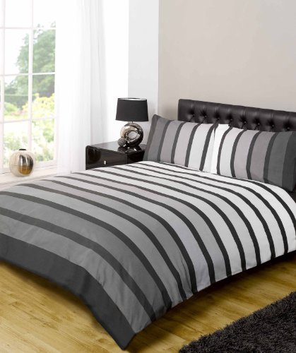 Soho Schwarz Streifen Bettdecke Set, Schwarz, King Size (230x220cm) von Rapport