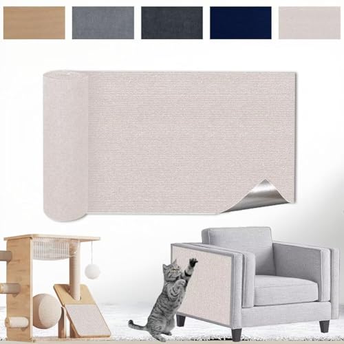 Kratzmatte Katze Selbstklebend - Kratzschutz Sofa Anti Kratz Folie Kratzwand für Katzen Frei DIY Geschnitten 40x300CM Off-White von Raqieman