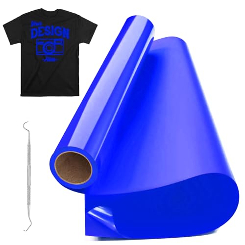 Raqieman Plotterfolie Textil Blau, 30.5cm x 305cm Flexfolie Plotter Textil Rollen mit Haken, Leicht Zu Schneiden & Jäten, Heat Tansfer Vinyl Iron On Folie füt DIY Textildruck (Saphirblau) von Raqieman