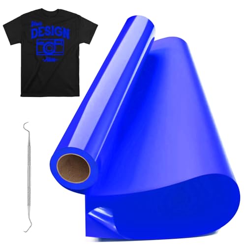 Raqieman Plotterfolie Textil Blau, 30.5cm x 610cm Flexfolie Plotter Textil Rollen mit Haken, Leicht Zu Schneiden & Jäten, Heat Tansfer Vinyl Iron On Folie füt DIY Textildruck (Saphirblau) von Raqieman