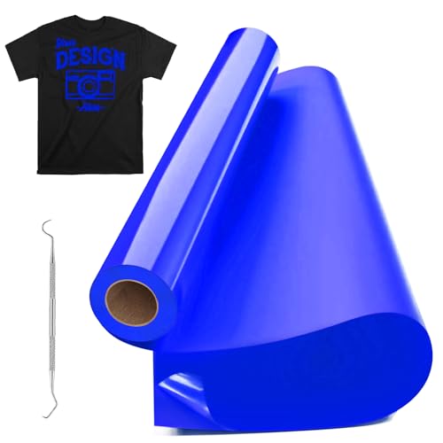 Raqieman Plotterfolie Textil Blau, 30.5cm x 915cm Flexfolie Plotter Textil Rollen mit Haken, Leicht Zu Schneiden & Jäten, Heat Tansfer Vinyl Iron On Folie füt DIY Textildruck (Saphirblau) von Raqieman
