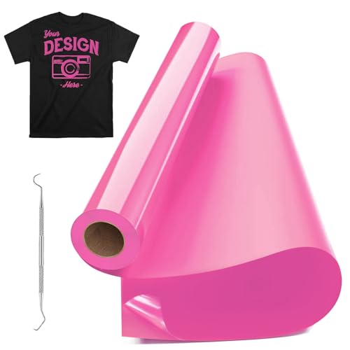 Raqieman Plotterfolie Textil Rosa, 30.5cm x 915cm Flexfolie Plotter Textil Rollen mit Haken, Leicht Zu Schneiden & Jäten, Heat Tansfer Vinyl Iron On Folie füt DIY Textildruck (Rosa) von Raqieman