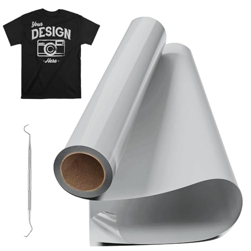 Raqieman Plotterfolie Textil Silber, 30.5cm x 305cm Flexfolie Plotter Textil Rollen mit Haken, Leicht Zu Schneiden & Jäten, Heat Tansfer Vinyl Iron On Folie füt DIY Textildruck (Silber) von Raqieman