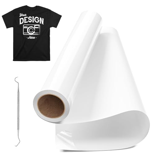 Raqieman Plotterfolie Textil Weiß, 30.5cm x 305cm Flexfolie Plotter Textil Rollen mit Haken, Leicht Zu Schneiden & Jäten, Heat Tansfer Vinyl Iron On Folie füt DIY Textildruck (Weiß) von Raqieman