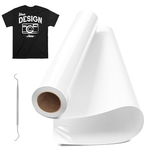 Raqieman Plotterfolie Textil Weiß, 30.5cm x 610cm Flexfolie Plotter Textil Rollen mit Haken, Leicht Zu Schneiden & Jäten, Heat Tansfer Vinyl Iron On Folie füt DIY Textildruck (Weiß) von Raqieman