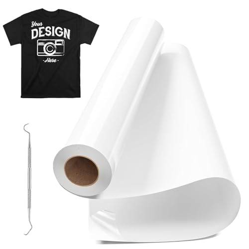 Raqieman Plotterfolie Textil Weiß, 30.5cm x 915cm Flexfolie Plotter Textil Rollen mit Haken, Leicht Zu Schneiden & Jäten, Heat Tansfer Vinyl Iron On Folie füt DIY Textildruck (Weiß) von Raqieman